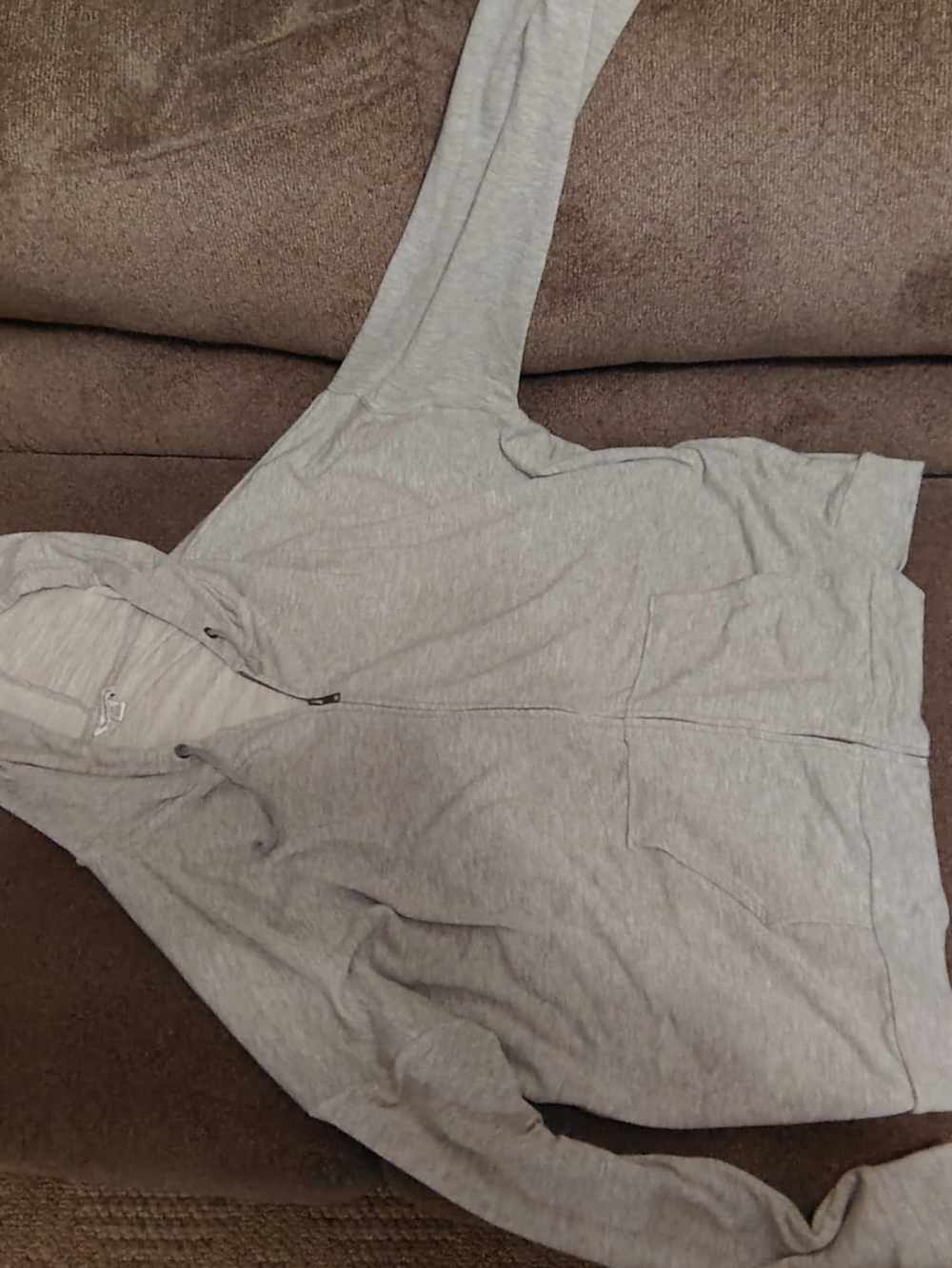Women's American Eagle Outfitters Heathered Light Gray Zip Up Hoodie For Sale!